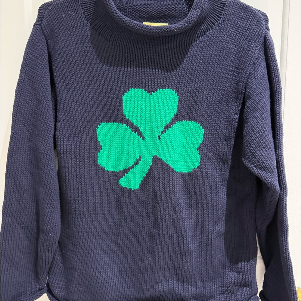 Elegant Navy Sweater with Green Clover Design